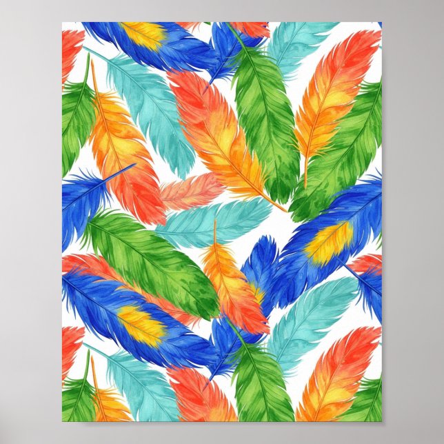 Poster Colorful Feather Pattern — Watercolor Feather (Frente)