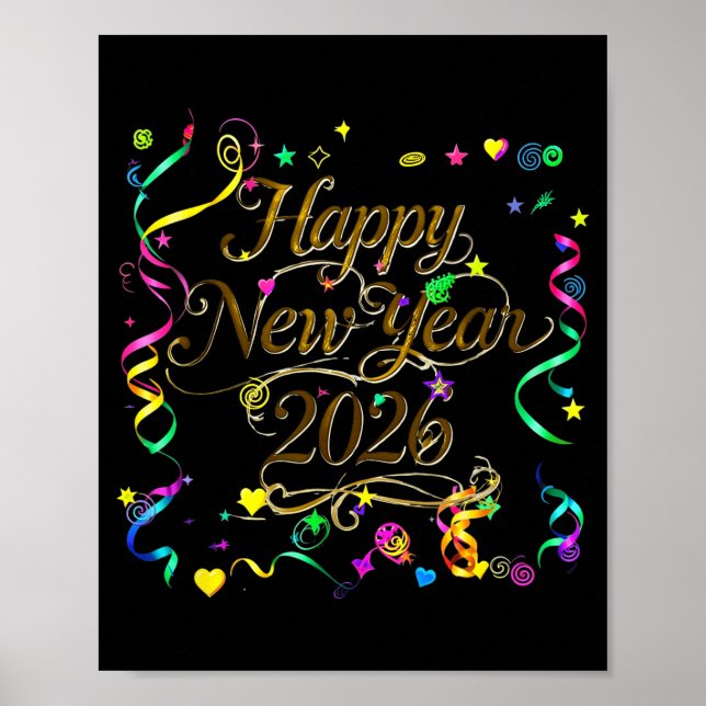 Poster Colorful Happy New Year 2026 Celebration Tygraphy  (Frente)