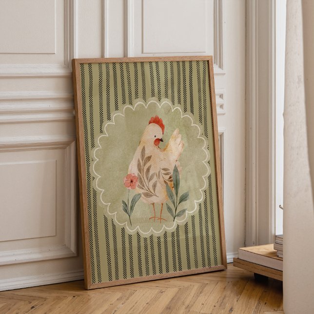 Poster Colorful Hen Nursery Wall Art (Chicken nursery wall art print for toddler room farmhouse decor)