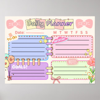 Poster colorful kawaii daily planner