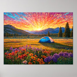 Poster Colorful Meadow Flowers Camping Tent Art
