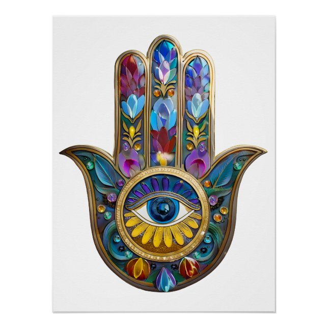 Póster Colorful Petals Leaves Hamsa Sapphire Third Eye (Frente)