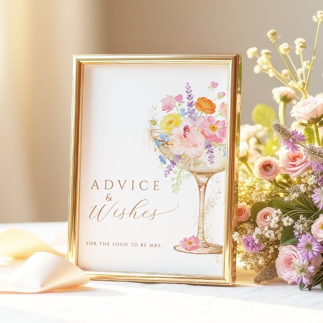 Poster Colorful Petals Prosecco Advice Wishes Table Sign (Criador carregado)