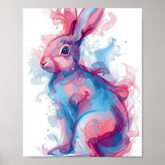 Poster Colorful Rabbit Wall Art – Blue and Pink