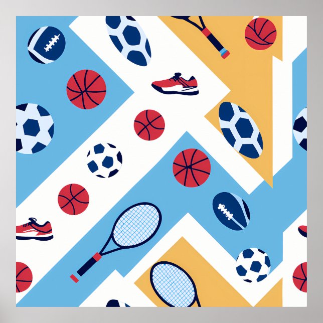 Poster Colorful Sports Pattern – Balls, Rackets & Sneaker (Frente)
