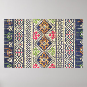 Poster Colorful Thailand style rug surface close up vinta