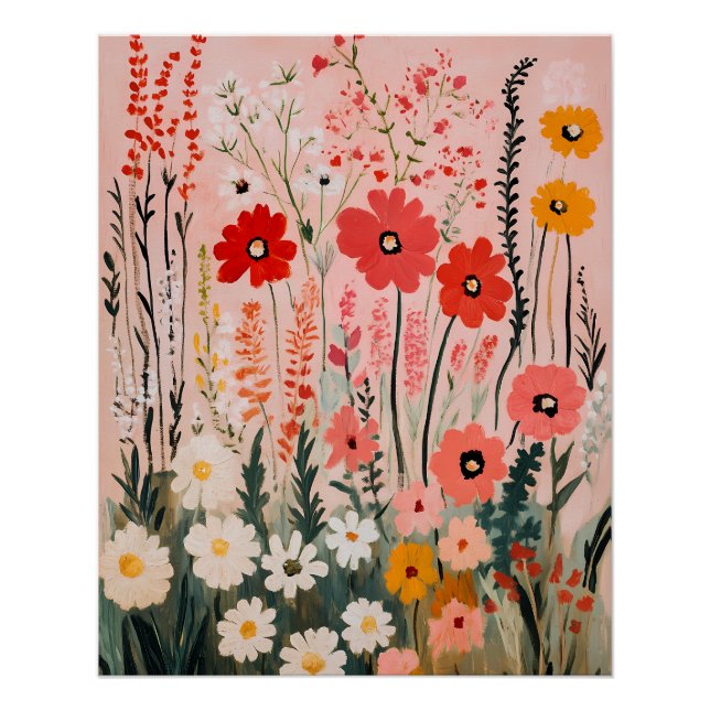 Póster Colorful wildflowers field painting (Frente)