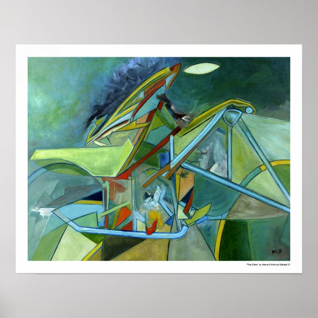 Poster Colorida Abstrato Trendy Green Cinza Surreal Biker (Frente)