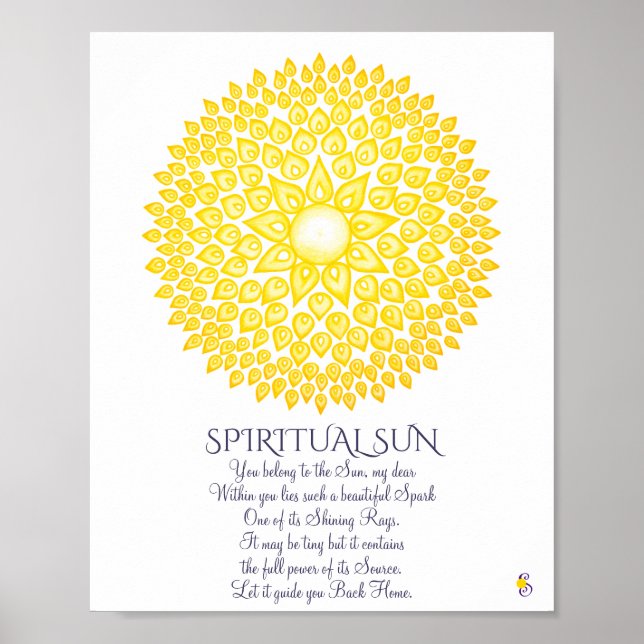 Poster Colorida Amarelo espiritual Sun Mandala (Frente)