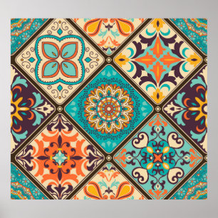 Poster Colorida azulejo de retalhos: Motivos islâmicos.