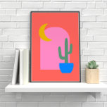 Poster Colorida Boho Cactus Moon Shapes em Vermelho e Ros<br><div class="desc">Boho Cactus Colorido Formas de Lua em Poster vermelho e rosa</div>