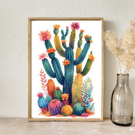 Poster Colorida Boho Desert Cactus Art