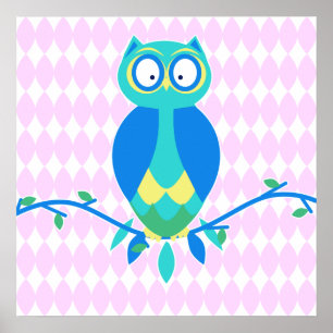 Poster Colorida Cartoon Owl Nursery