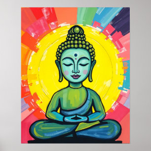 Poster Colorida Crayon Contemporânea Inspirou Buda