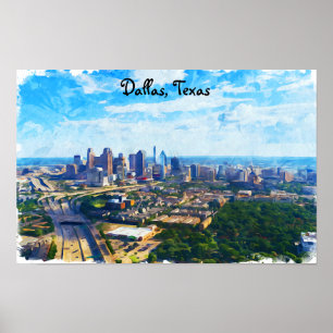 Poster Colorida Dallas Texas Panorama City View