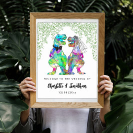 Poster Colorida Dinossaur Themed Wedding Bem-vindo