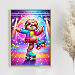Poster Colorida Disco Sloth Funny Dançando Arte Lenta