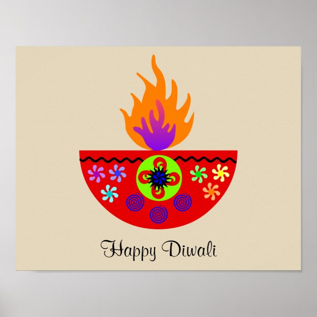 Póster Colorida Diwali Lamp Diya (Frente)