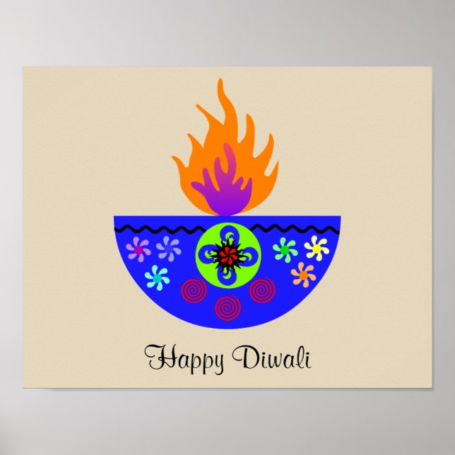 Póster Colorida Diwali Lamp Diya (Frente)
