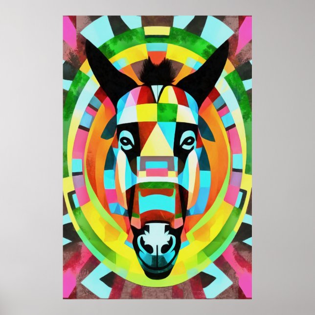 Poster Colorida Donkey Geométrico Art Abstrato (Frente)
