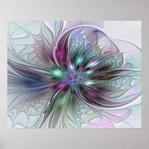 Poster Colorida Fantasy Abstrato Moderna Flor Fractal