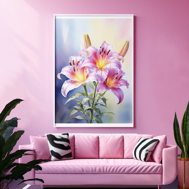 Poster Colorida Flor de Lírio Rosa Tropical  (Criador carregado)