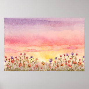 Poster Colorida Flor no pôr do sol Pintura aquosa