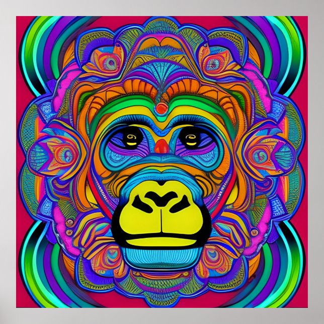 Poster Colorida Gorilla Mandala Única Interessante (Frente)