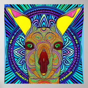 Poster Colorida Kangaroo Mandala Única Interessante