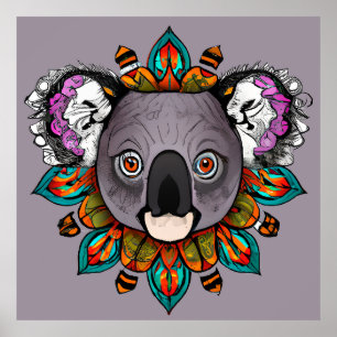 Poster Colorida Koala Mandala Única e Interessante