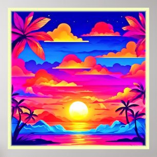 Poster Colorida Palm Tree Sunset