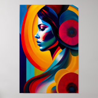 Poster Colorida Psicodélica Face Feminina IA Arte Gerada