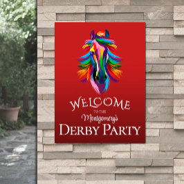 Poster Colorida Racecavalo Derby Party Red Welcome