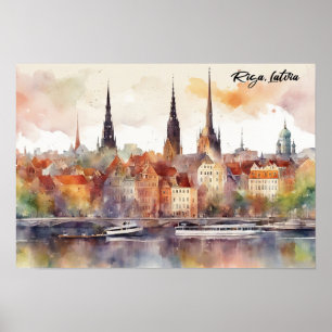 Poster Colorida Riga Latvia Baltic Watercolor