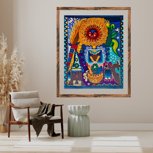 Poster Colorida Sun Huichol Boho Arte Mexicana (Criador carregado)