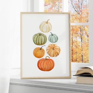 Poster Colorida Watercolor Pumpkins Autumn