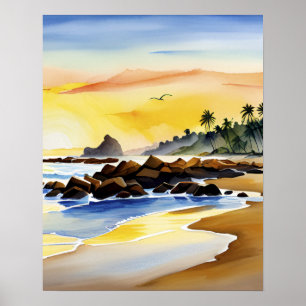 Poster Colorida Watercolor Summer Beach Vacing