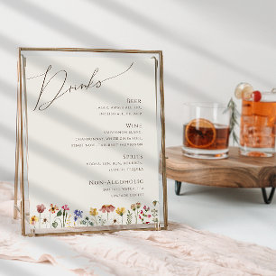 Poster Colorida Wildflower Menu Beige Wedding Drinks