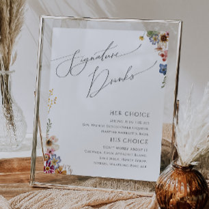Poster Colorida Wildflower Signature Drinks Sign