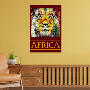 Poster Colorida Wildlife Lion Pop Art Africa Viagem