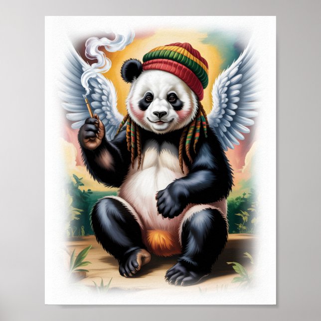 Poster Colorido Anjo Panda Rasta em um Branco (Frente)