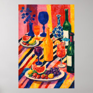 Poster Colorido Cartaz de Natureza-Morta de Frutas e Vinh