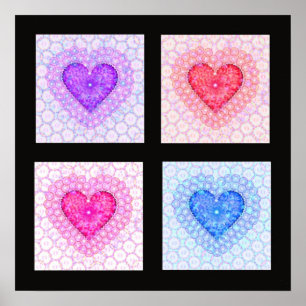 Poster colorido de quatro corações