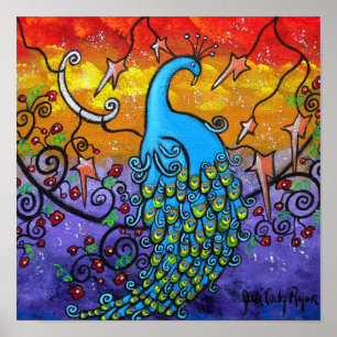 Poster colorido do pavão do encantamento