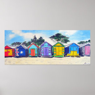 Póster Colorido dos Huts de Praia