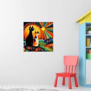 Poster Colorido e Divertido, Dois Gatos,
