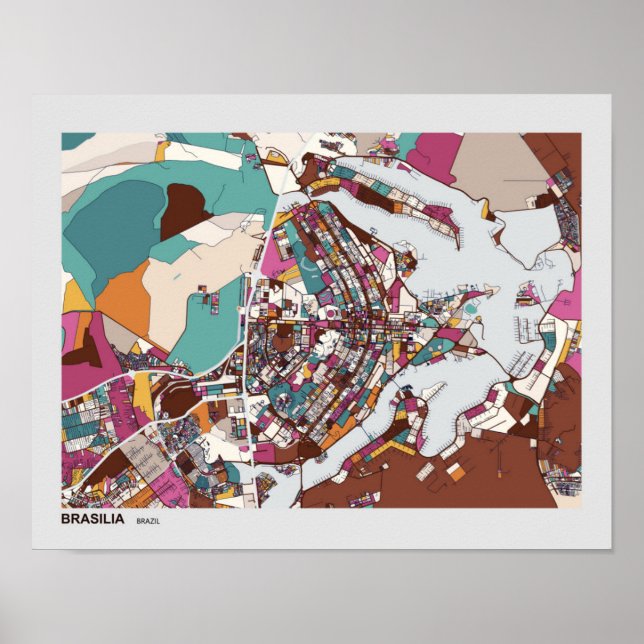 Poster Colorido Mapa Brasília (Frente)