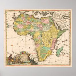 Poster Colorido Mapa Vintage Da África, 1690