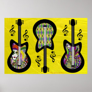 Póster Colorido Mardi Gras Guitars