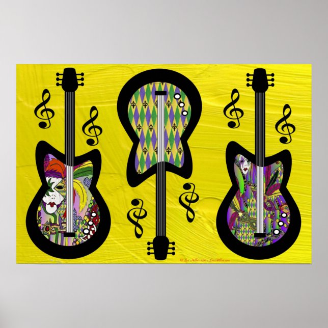 Póster Colorido Mardi Gras Guitars (Frente)